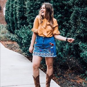 embroidered jean skirt